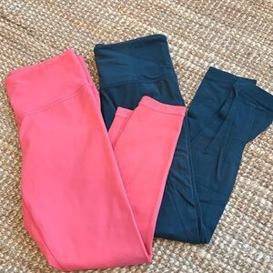 Athleta Coral and Teal Leggings Set